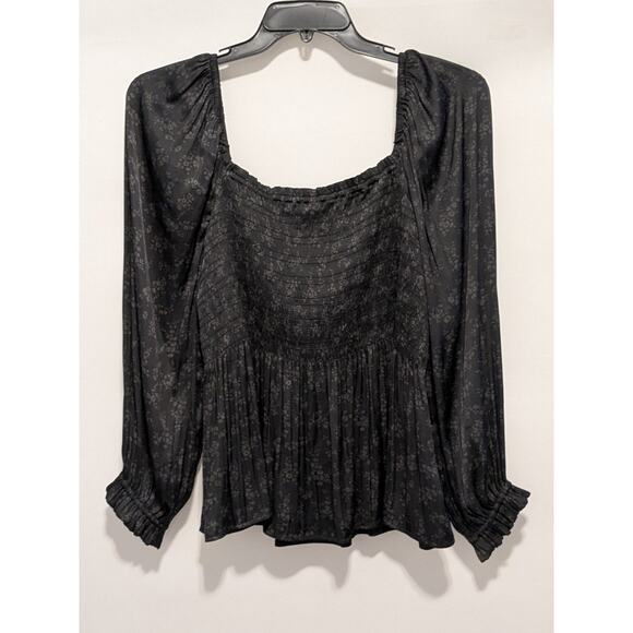 GAP Smocked Peplum Top Black Floral Sz XL GothCore PrairieCore - Picture 1 of 13